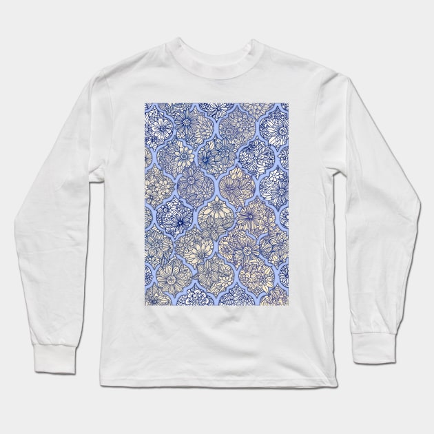 Moroccan Floral Lattice Arrangement - aqua / teal Long Sleeve T-Shirt by micklyn